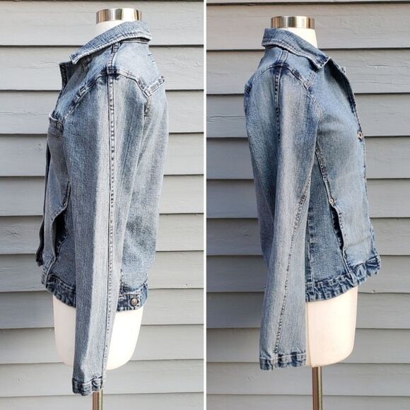Vintage 90s y2k Silver Jeans Blue Jean Acid Wash Denim Blazer Jacket Woman's Md - Picture 2 of 9